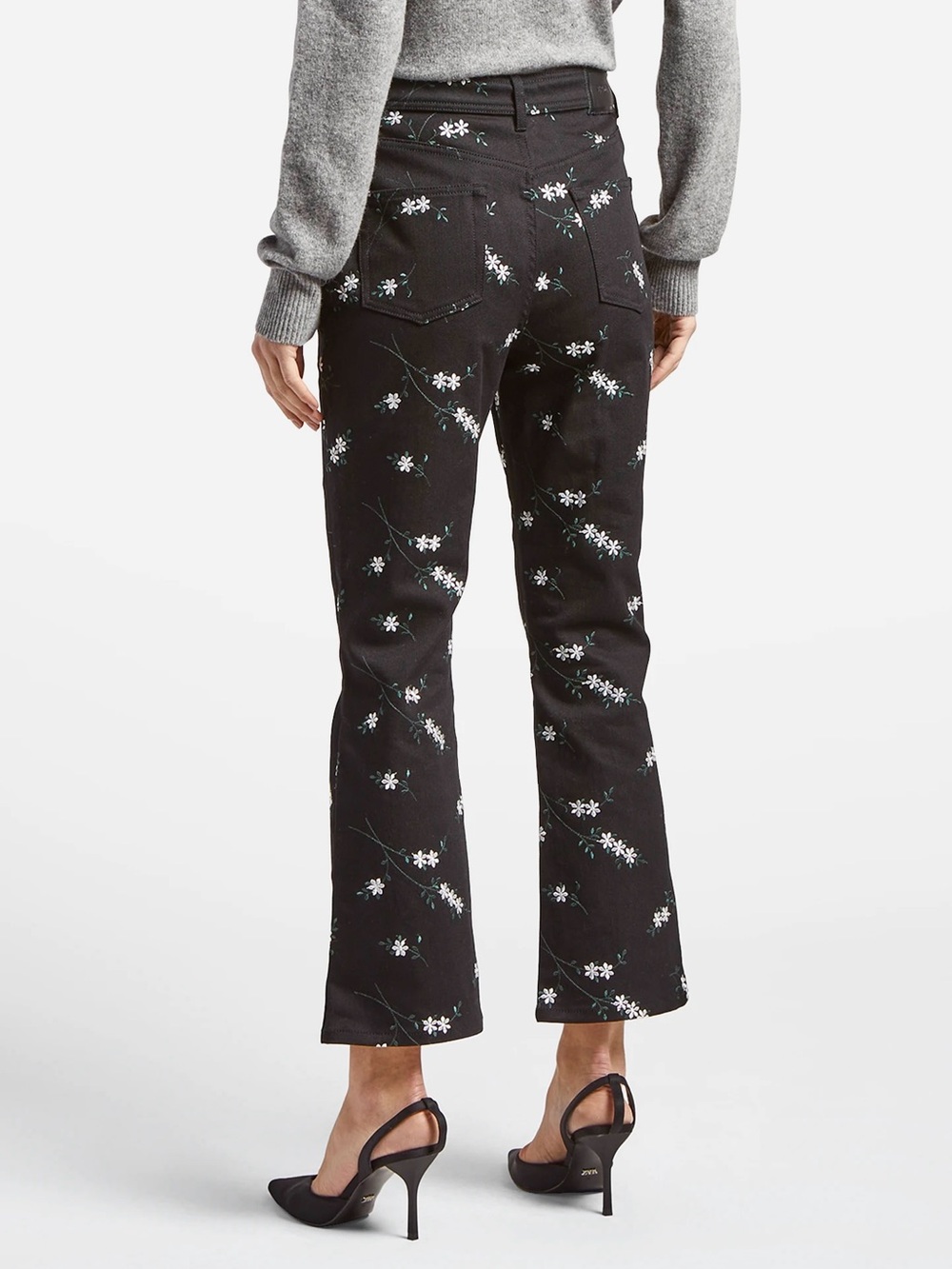 NWT ERDEM Vina Floral Embroidered Cropped Flare Belted Jeans Size 8 / Medium